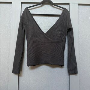 Forever 21 Black Asymmetrical Wrap Blouse Long Sleeve